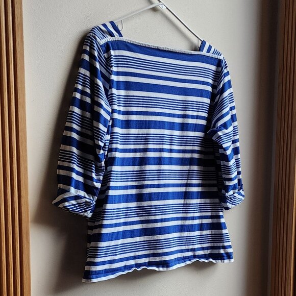 Talbots Blue/White Striped Square Neck Shirt Size X - Picture 12 of 15